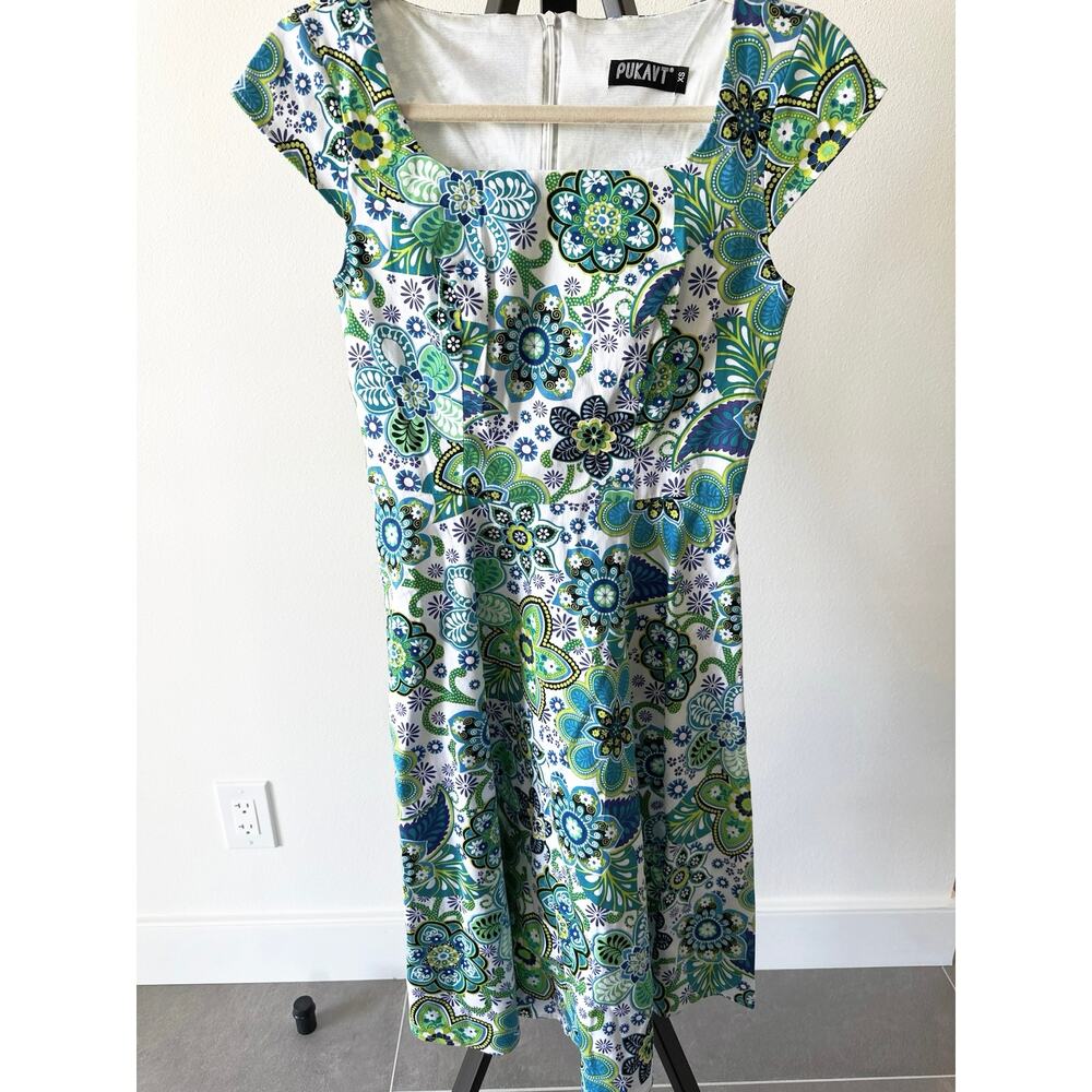 PUKAVT Women's Party Dress Cap Sleeve 1950 Retro Swing Dress Pockets Size XS